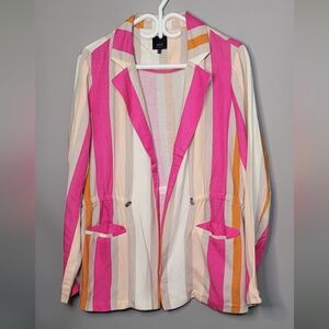 Yest Linen Blazer/jacket Striped Cinch Waist Open Front 12